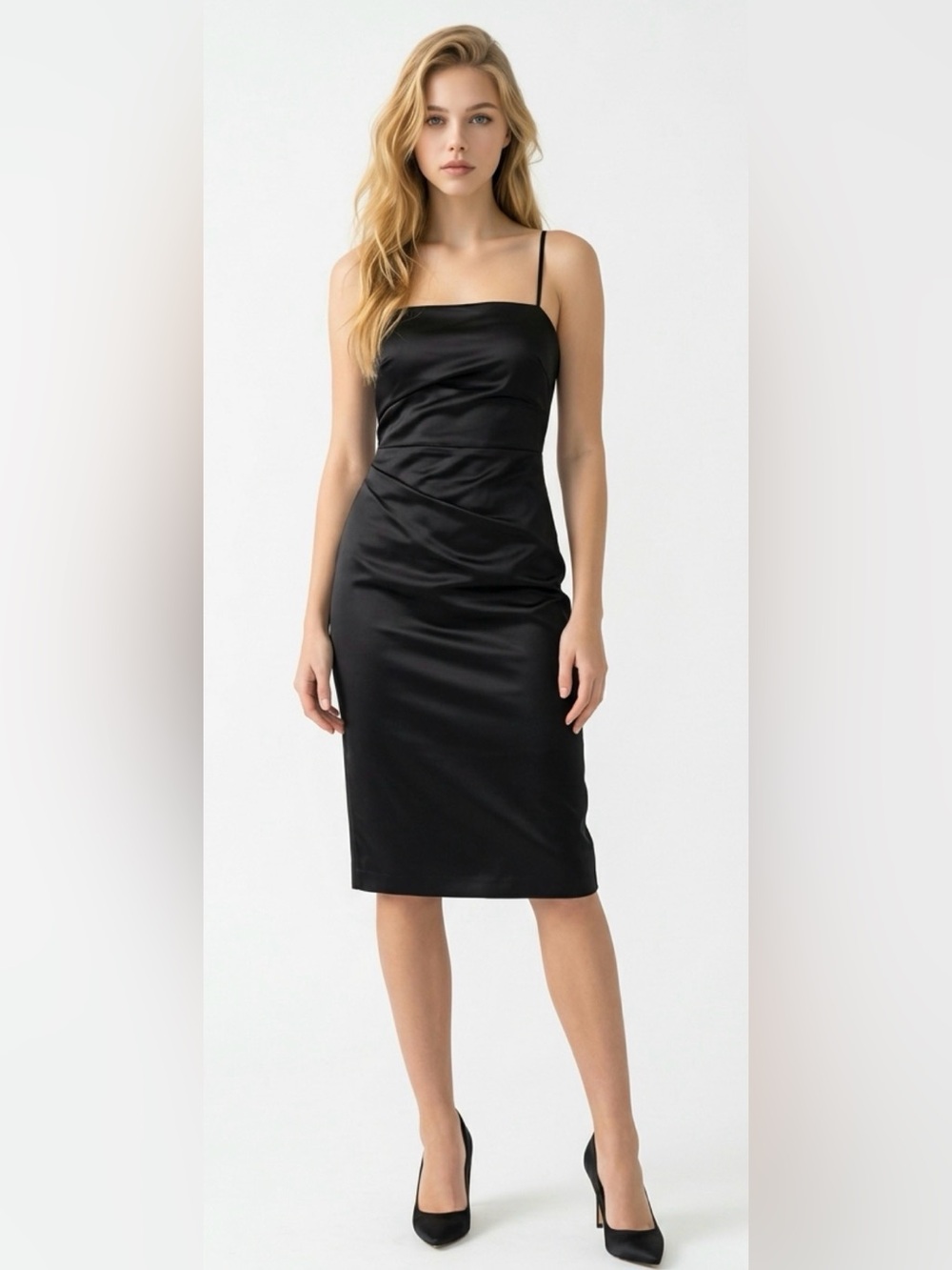 Express Y2K black satin spaghetti-strap midi dress Women’s S 4-6 Homecoming Prom